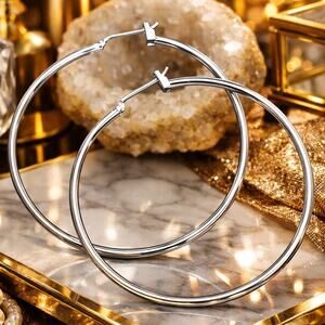 925 Stamped 50CM Silver color Hoop earrings High Quality very light